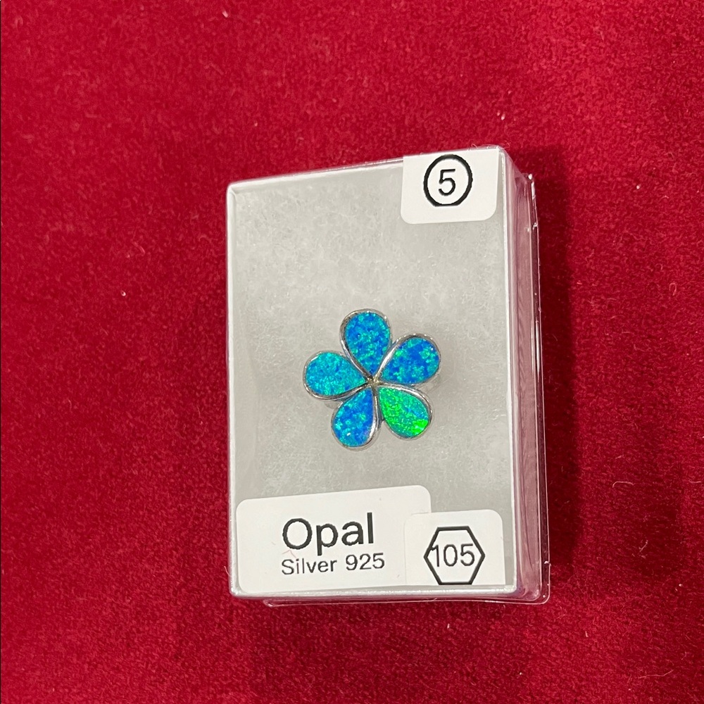 Silver 925 Ring Opal Blue Flower Pendant